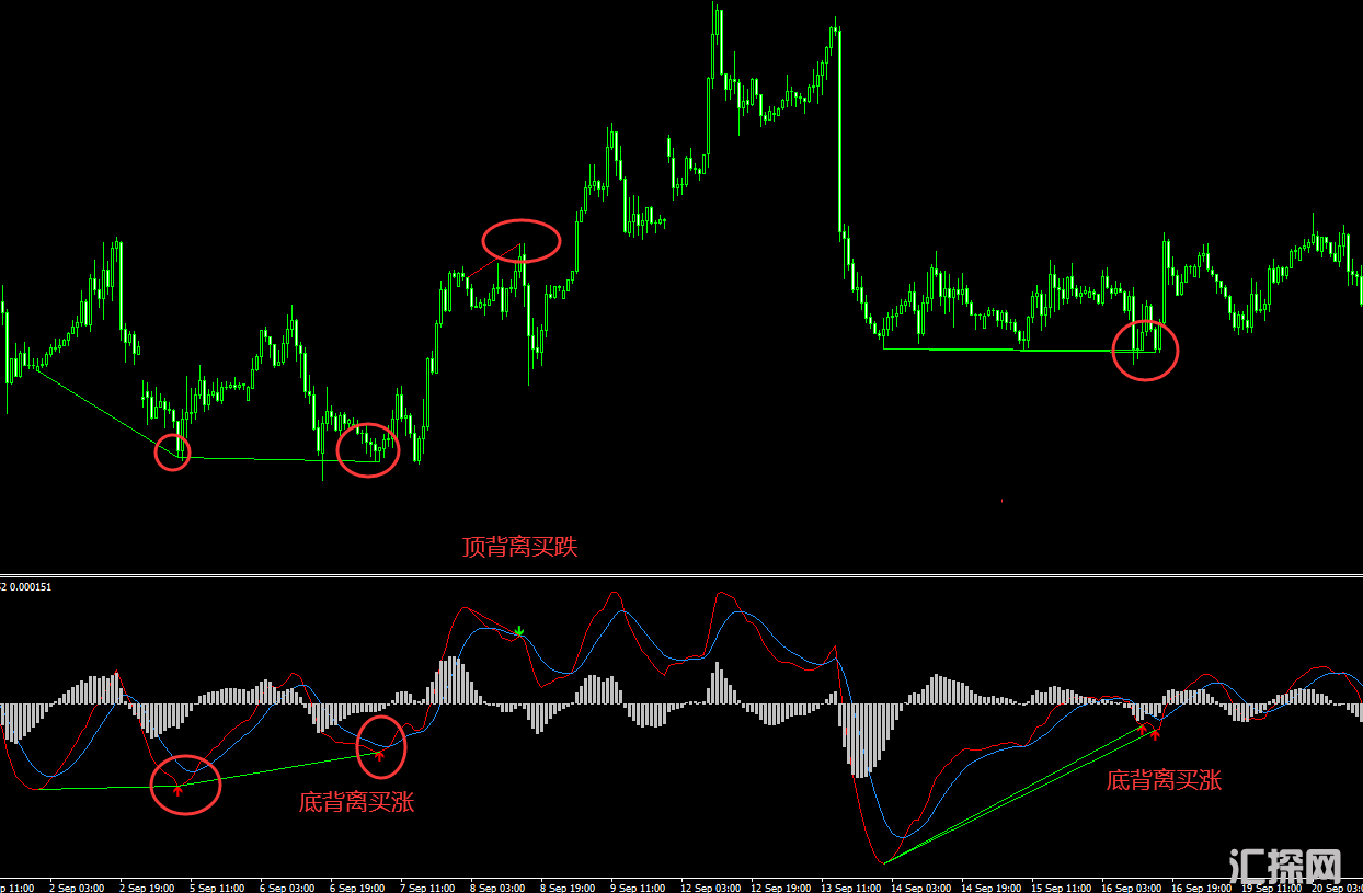 MACD两条线版本的顶底背离自动判断MT4指标 (2).png