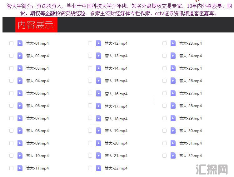 管大宇期权管大讲期权培训视频教程 共32集